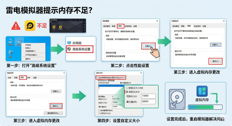 雷电模拟器运行游戏提示内存不足？虚拟内存设置教程